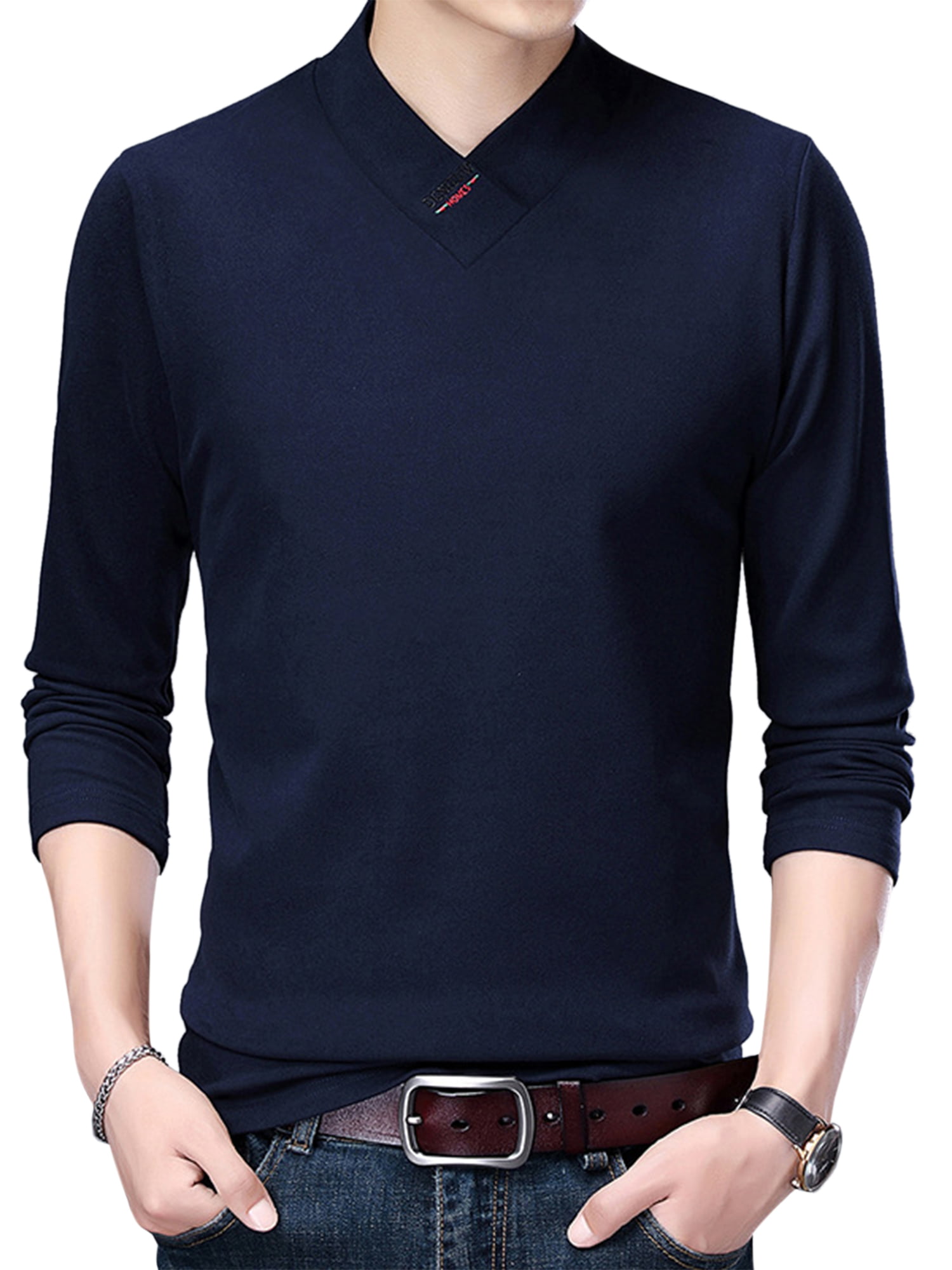 ZIMEGO Men’s Casual Long Sleeve Layered Cuff V-Neck Fashion Athletic T-Shirt Tee 
