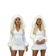 thumbnail image 5 of Musuos Furry White Bodycon Mini Dresses Women Autumn Long Sleeve Hooded V Neck Dress, 5 of 7