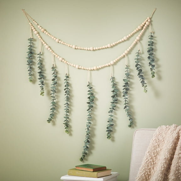 Fun Express Positively Simple Eucalyptus & Wood Beads Garland Wall Decoration