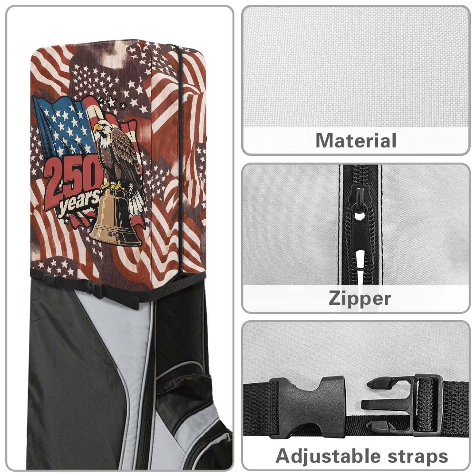 Yuyamidu 250 Years American Flag Golf Bag Cover Portable Golf Bag Dust Cover Eagle Golf Caddy Bags Covers Golf Gifts for Women Universal Golf Club Bag Accessories