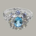 thumbnail image 5 of LBG British Made 925 Sterling Silver Natural Blue Topaz & Cubic Zirconia Womens Statement Ring - 33 size options - Size 5, 5 of 6