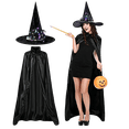 thumbnail image 2 of 2Pcs Women Witch Costume Set Full Length Cloak Lighted Lace Flower Hat Gothic Cosplay Outfit Set for Halloween, 2 of 4