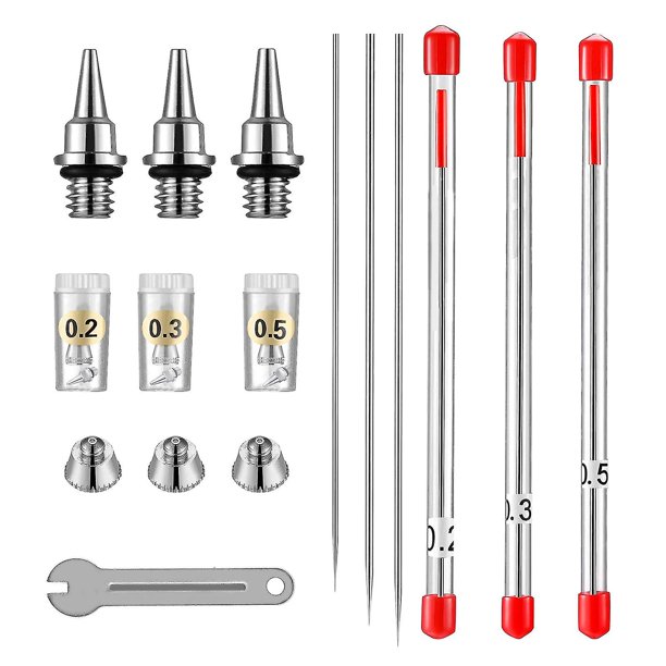 Juego de agujas para boquillas de aerógrafo, agujas para aerógrafo de 0,2 mm/0,3 mm/0,5 mm, piezas de repuesto para boquillas de aerógrafo, accesorios para pistola de pulverización de aerógr