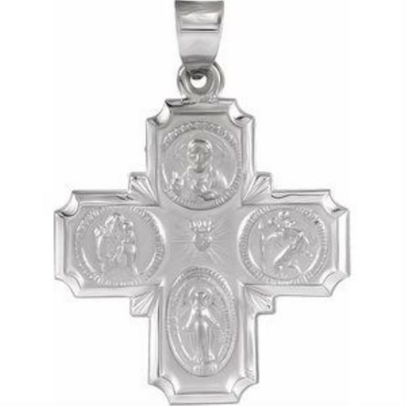 Auriga Fine Jewelry 14K White Gold Hollow Four-Way Cross Medal Pendant for Women (L- 25 mm, W- 25 mm)