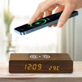 thumbnail image 6 of Comefolife Wooden Alarm Clock, Loud Digital Clock, 3 Ringtones, Digital Alarm Clock with 10W Fast Wireless Charger for Heavy Sleepers Bedroom Bedside Living Room Office Wood Decor (Brown), 6 of 7