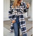 thumbnail image 3 of Abrigo azul marino de largo medio con cuello y cierre de botones, talla M Plaid Chic, 3 of 6