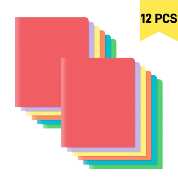 12 Pack 2 Pocket Folders, Plastic Folders with Pockets Fit Letter Size Paper, Thick Heavy Duty School Folders, Colored File Folders for Office Business Home