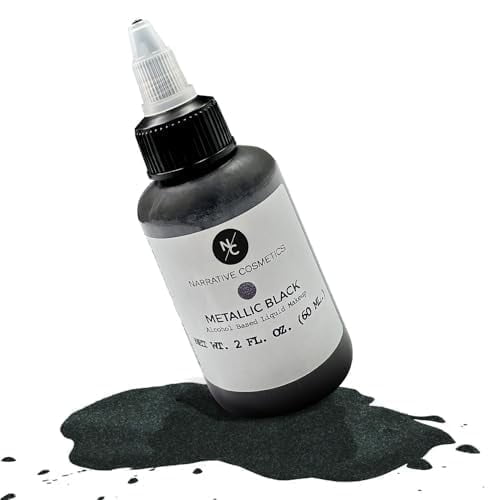 Narrative Cosmetics Metallic Alcohol Airbrush Paints - 2 fl oz, Skin Safe, Quick Dry, Waterproof, Sweatproof, Transferproof Liquid Makeup for Bodypainting, Theater, FX Makeup - Metallic Black