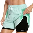 thumbnail image 3 of HUAXUN Women's Athletic Running Shorts 2 in 1 Gym Running Shorts Drawstring Elastic Compression Liner Workout Athletic Shorts Breathable(Green,S), 3 of 8