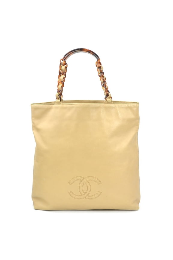 Pre-Owned CHANEL handbag tote bag with Coco mark, leather and plastic, beige brown, women's,...