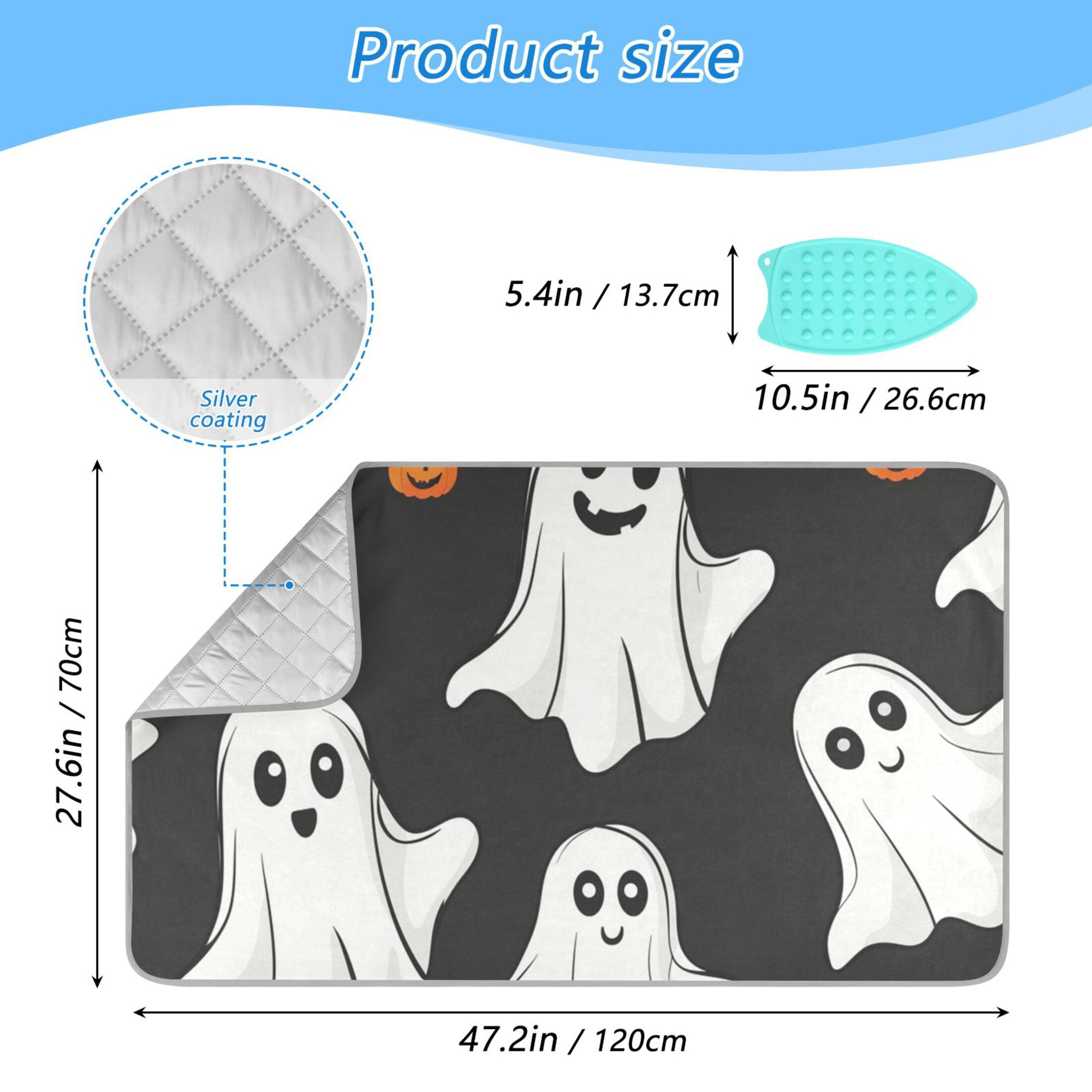 Halloween Cute Specters Pumpkins Ironing Mat Blanket Portable Travel Ironing Pad Heat Resistant Pad 47.2" x 27.6”
