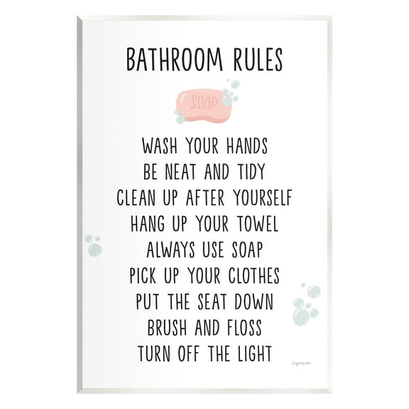 Stupell Industries Bathroom Rules List Soap Bubbles Typography Painting Unframed Art Print Wall Art