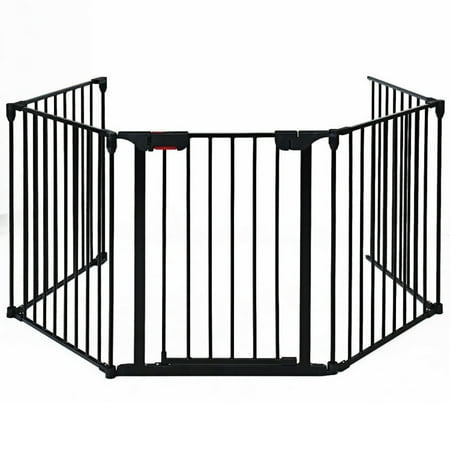 Canddidliike 115 Inch Length 5 Panel Adjustable Wide Fireplace Fence, Fence for House Stairs Doorways Fireplace
