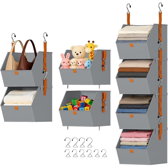 Hanging Closet Organizer - 4 Tier Collapsible Hanging Shelves with Hooks Zipper, Fabric Clothes Organizer, Space-Saving Storage Bin Basket for RV, Bedroom, Laundry Organization