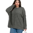 thumbnail image 2 of Zenana Women & Plus Size Brushed Melange Hacci Overside Kimono Batwing Sleeve Lightweight Hi-Low Hem Sweater, 2 of 5