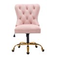 thumbnail image 4 of Guyou Modern Swivel Office Chair, Velvet Fabric Button Tufted And Nailhead Trim Accent Chair With Upholstery, Pink, 4 of 11