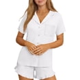 thumbnail image 3 of Xdegoge Womens Pajama Sets 2 Piece Button Up Short Sleeve Pajamas Notched Collar with Pocket Open Front Top and Shorts Cute 4 Way Stretch Bow Print Lounge Sleepwear, 3 of 8