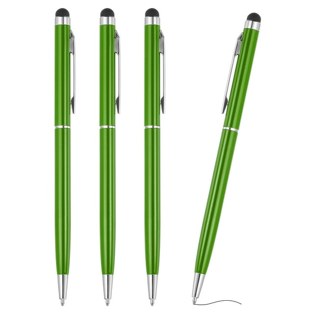 Bolígrafo con Punta Stylus, 4Pcs 2 en 1 Bolígrafo de Metal Tinta Negra 1.0mm Punta Media Bolígrafo Stylus para Pantallas Táctiles, Verde