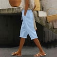 thumbnail image 2 of MLQIDK Pedal Pushers for Women Linen Capri Pants Trendy Summer Elastic Waist Knee Length Lightweight Shorts Dressy Casual Linen Capris with Pockets Light Blue XL, 2 of 7