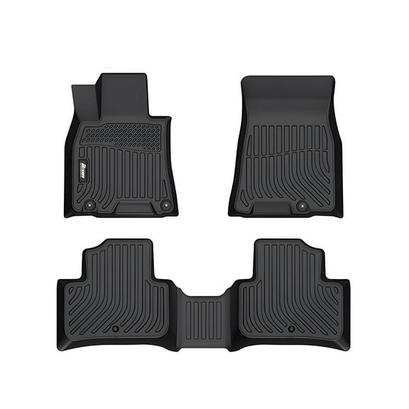 Ikon Motorsports Floor Mats Compatible With 2022-2025 Genesis GV70, 3D Molded Car Carpets 1st 2nd Row Front Rear Protection Pad 3PC Set TPE Thermo Plastic Elastomer All Weather Liner Protector
