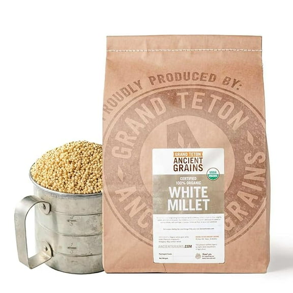 100% Organic White Millet by Grand Teton Ancient Grains | Shelled Millet Grain | Gluten-Free Hulled Millet for Salads, Pilafs, & Soups | Whole Millet Grain Ready for Milling