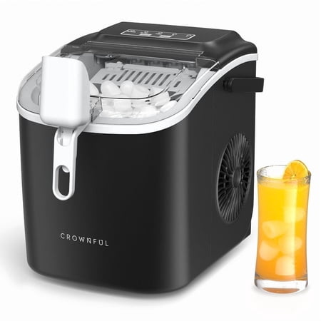Crownful Countertop Ice Maker, Portable Countertop Icemaker Machin with Scoop/Removable Basket, 26lbs/24Hrs, 9 Cubes in 6 Mins, 2 Size, Self-Cleaning Mini Ice Machine for Home, Kitchen, RV, Camping