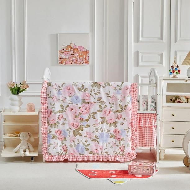 Juego de Ropa de Cuna UOZZI 86x109 cm para Bebé con Diseño Floral