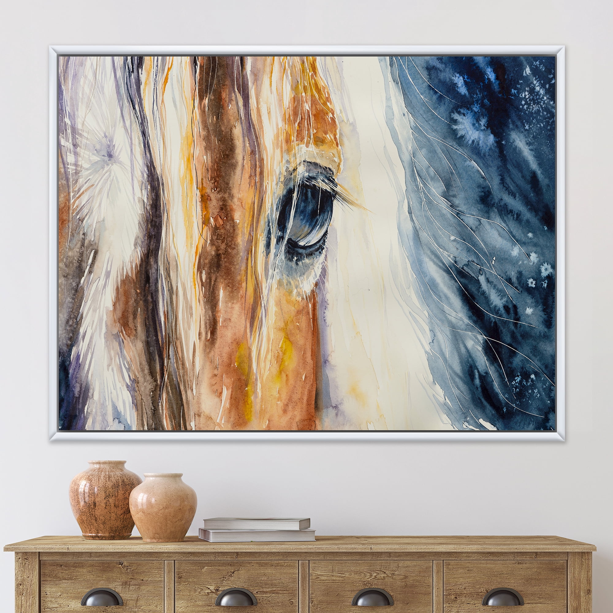 Designart 'Abstract Close-Up of A Beautiful Horses Eye I' Farmhouse Framed Canvas Wall Art Print