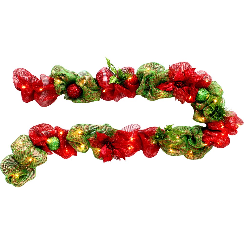 Holiday Time Christmas Decor Red / Green 9' Lighted Mesh Garland