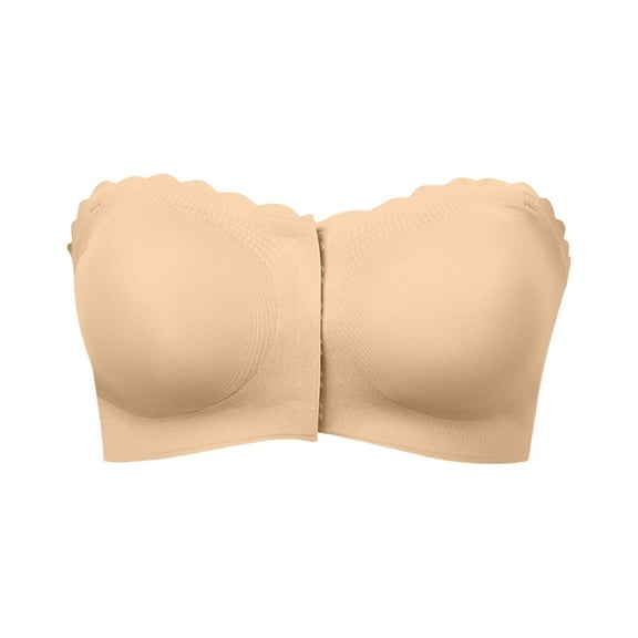 yunLCZ Women's Smooth Cotton T-Shirt Bra Women's Simple Solid Bra Comfy Breathable Tube Bra Bras for Women Beige L