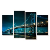 Elephant Stock Neon Golden Gate Sf Wall Art - Horizontal Multi Panel Canvas - Living Room Wall Decor - Architecture Multi Panel - Teal And Black Decor - 84" x 54"