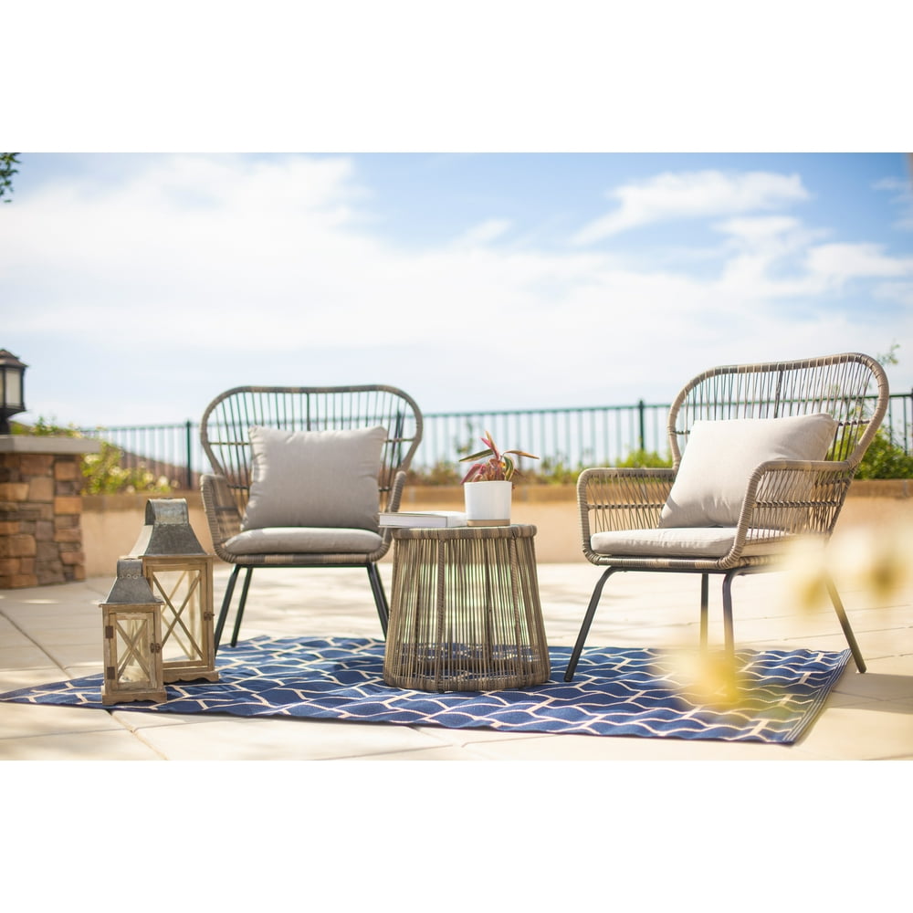 3 Pieces Outdoor Patio Bistro Wicker Chat 2 Chairs and Side Table with