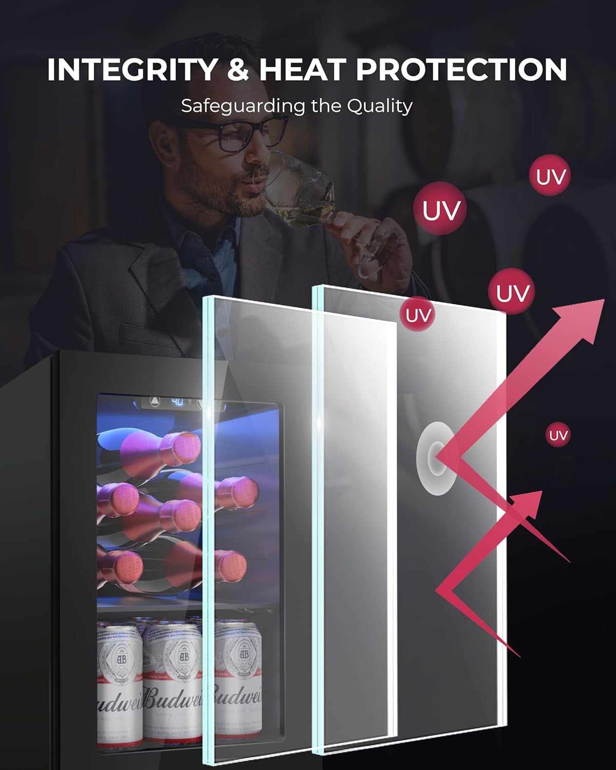 6 Bottles and 6 Cans Compact Beverage Refrigerator, Freestanding Mini Fridge with Temperature Control for Beer Wine, Under Counter Small Refrigerator Adjustable Shelve for Home and Bar
