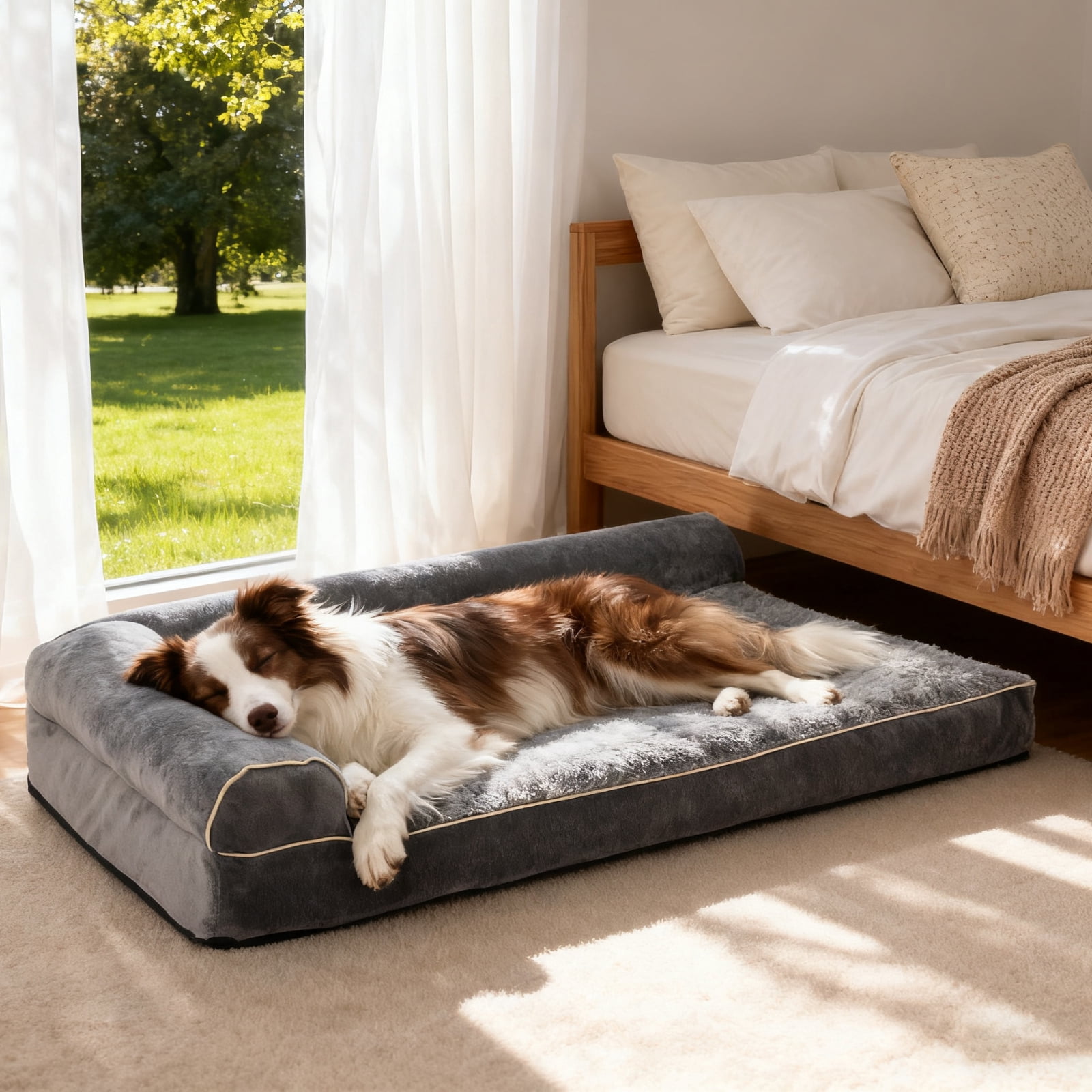 YUWENUS 40" Orthopedic Dog Bed for Large Dog, Waterproof Memory Foam Pet Bed, Non-Slip Bottom Dog Sofa with Washable Removable Cover, Grey