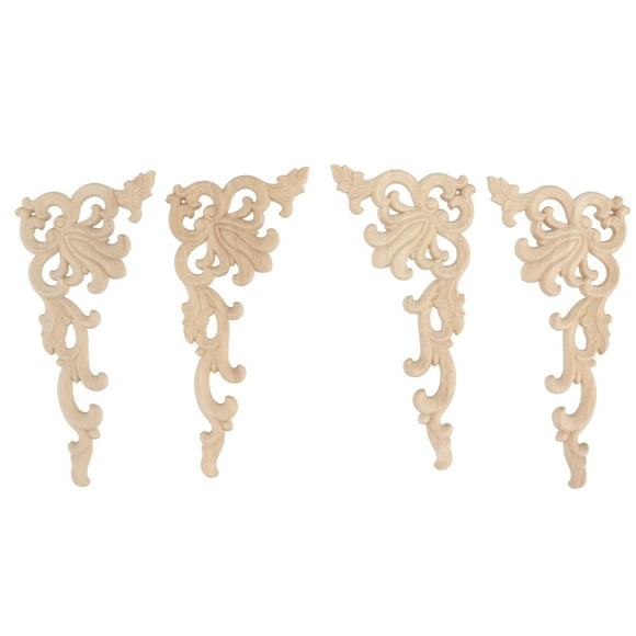 Lot de 4 appliques d'angle en bois sculpté pour armoire, porte, lit, armoire, meubles