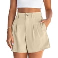 thumbnail image 4 of KDDYLITQ Womens Shorts Wide Leg Elastic High Waist Pants Pleated Zipper Button Trouser Shorts Casual 2026 Joggers with Pockets Khaki S, 4 of 5