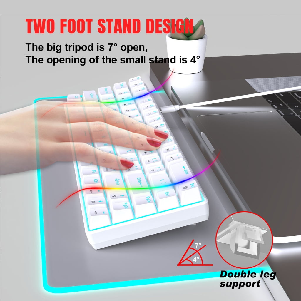 V800 68 Key Gaming Keyboard Double Shot Clicky Switches Two Color Injections LED Lighting Option USB C 60% Small Keypad