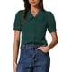 thumbnail image 1 of Blusa de mujer Inspire Chic con cuello Peter Pan, manga corta abullonada, camisa retro en verde oscuro, 1 of 6
