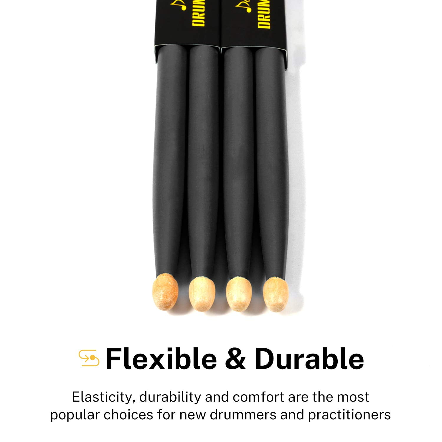 Donner Drum Sticks, 5A Drumsticks Classic Maple Wood Black Drumsticks