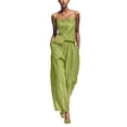 thumbnail image 2 of Sheghy Workout Set Cotton Women Solid Linen Set Sleeveless Button Cami Top & Side Detail Wide Leg Pants 2 Piece Vacation Outfit, 2 of 6