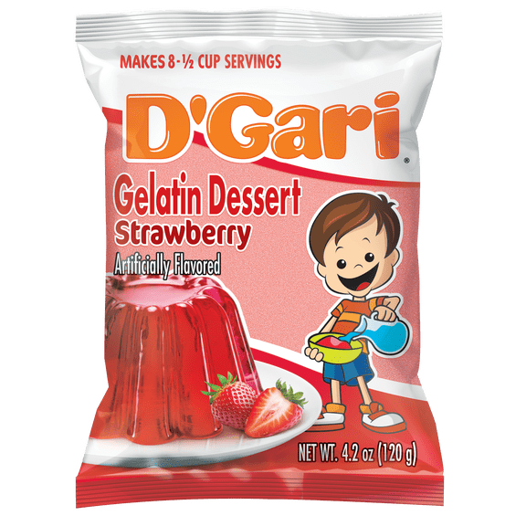 D'Gari Strawberry Gelatin Mix, 4.2 oz Box, No Allergens, Easy Dessert Snack