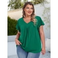 thumbnail image 4 of Womens Plus size Top V Neck Short Ruffled Cap Sleeves T Shirts Loose Summer Tops For Women With Neckline Shirred XL-5XL, 4 of 11