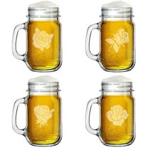 16oz Mason Jar Glass Mug w/Handle Gift Set of 4 Rose Collection