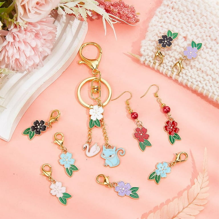 LiQunSweet 8-Piece Glass Bead Flower Stitch Markers – Spring Floral Charms With Gold Clasps For DIY Crafts & Knitting