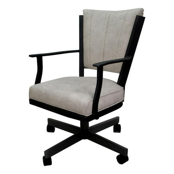 Montana Swivel Metal Dining Caster Chair-Outlier Stucco Beige Fabric-Black Frame