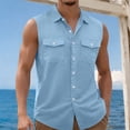 thumbnail image 2 of ZCFZJW Western Cowboy Shirts for Men Casual Sleeveless Tank Tops Lightweight Button Down Collared T-Shirts Trendy Regular Fit Solid Shirt with Double Chest Pockets Light Blue XXL, 2 of 7