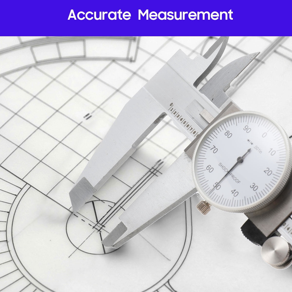 TABODD 12" Dial Caliper 0.001 Stainless Steel Shockproof 4-Way Measurement with Plastic Case