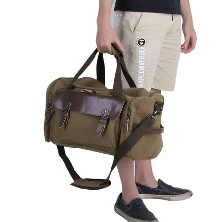 Canvas Leather Travel Bag Men Tote Bag Durable Carry-On Shoulder Handbag