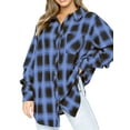 thumbnail image 3 of Xuanfei Women Plaid Lapel Collar Single-Breasted Long Sleeve Mid-Length Shirt, 3 of 4