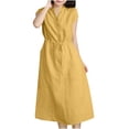 thumbnail image 2 of gljltg Women's Summer Midi Long Dress Casual Cotton Linen Dresses Stand Collar Short Sleeve Shirt Dress Drawstring Waist Slimming Mid-Length Dress, 2 of 8